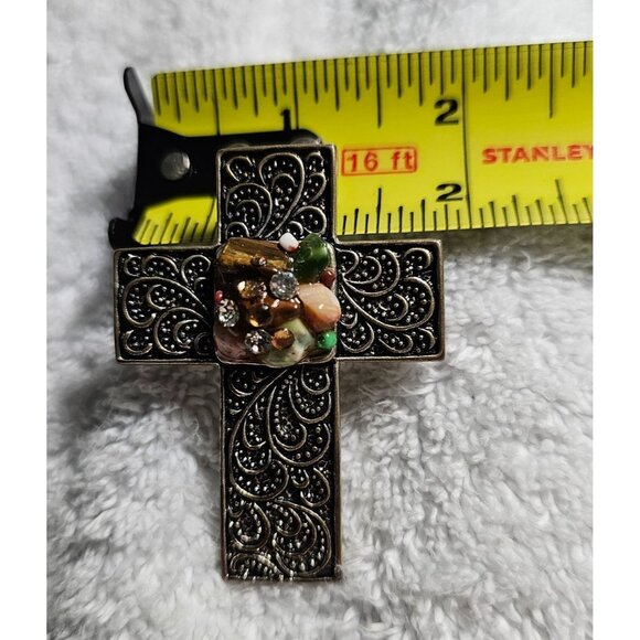 Decorative Cross Pendant with Gemstone Accents with magnetic closure H: 2.5 in. - Picture 6 of 6